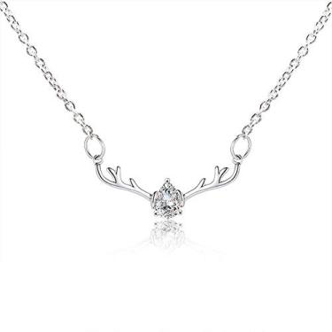 Imagem de JczR.Y Colar de chifre de veado, colar de chifre de cristal austríaco, pingente para mulheres, chifres de alce de cristal delicados, gargantilha, corrente de clavícula, colar de Natal, joias para