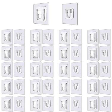 Imagem de YSKmanhuo Ganchos de parede adesivos de dupla face, 20 pares de ganchos de parede autoadesivos para pendurar quadros para banheiro, cozinha, escritório, pendurar (ganchos de parede adesivos de dupla