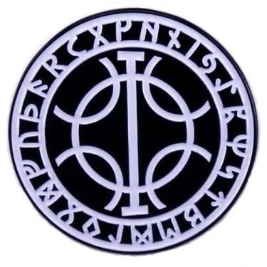 Imagem de Crachá de pino esmaltado de Thor Odin com símbolo rúnico celta Vegvisir nórdico nórdico Viking Wish, 1.2 Inches Tall, Esmalte, Metal