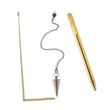 Imagem de Colaxi Varetas de radiestesia conjunto de cobre retrátil conveniente profissional portátil paranormal pêndulo pingente cobre lidar com amadores, 3 pecas