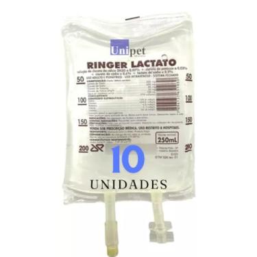 Imagem de Solução Ringer Lactato 250 mL JP - 10 Unidades - Reposição de Eletrólitos, Hidratação, Solução Estéril, Reidratação Animal - Unipet