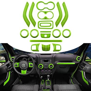 Imagem de Opall Conjunto completo de 18 peças, kit de acabamento de decoração de interiores, volante e console central, acabamento de saída de ar, capa de maçaneta interna para Jeep Wrangler JK JKU 2011-2018 2