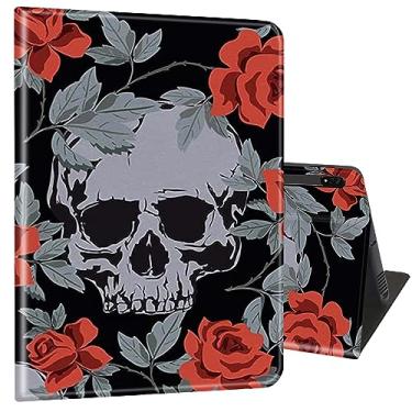 Imagem de Capa para Samsung Galaxy Tab S8 Plus 2022/S7 FE 2021/S7 Plus 2020 31.5 cm, capa completa ultrafina com suporte multiângulo com função despertar/dormir - crânios humanos rosas vintage