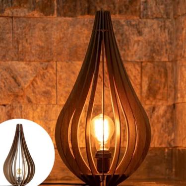 Imagem de Abajur De Quarto Luminária De Mesa Cômoda Adhara 40 Cm Para Sala Leitura Madeira Mdf Bivolt Decoração Rústica