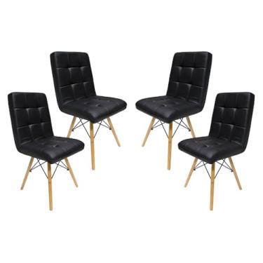 Imagem de Kit Jogo 04 Cadeiras Com Assento Estofado Para Mesa de Jantar Base Madeira Gomos Confortável Pretas
