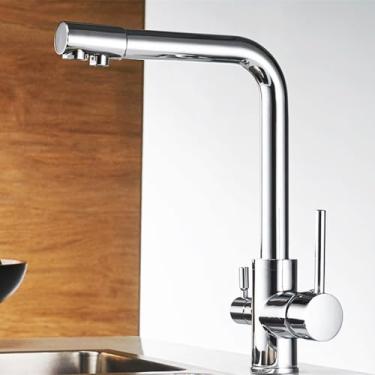 Imagem de Torneiras de lavatório Torneiras de cozinha com filtro Torneira misturadora montada no deck Rotação 360 com purificação de água Características Torneira misturadora, cromada