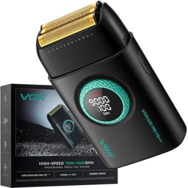 Imagem de VGR 378 barbeadores elétricos para homens, lâmina flutuante tripla, barbeador elétrico masculino sem fio, máquina de barbear a motor 9000 RPM, folhas de titânio com tela de LED, suprimentos de