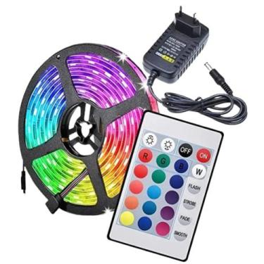 Imagem de KIT FITA LED RGB (fita de led colorida + controle s/ fio + fonte)  5 M