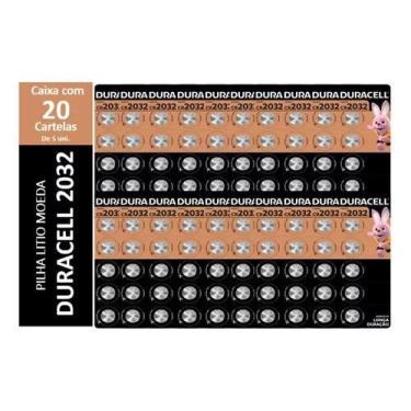Imagem de Kit 5x20 Bateria de Lítio 2032 Duracell- Cartela com 100 un.