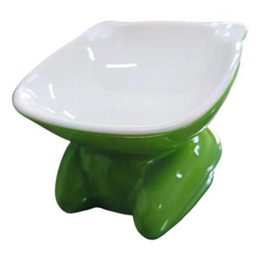 Imagem de Comedouro Ergonômico Elevado De Cerâmica Para Gato Pet Verde - Jts Pet
