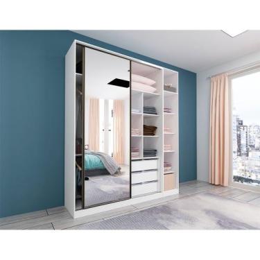 Imagem de Guarda Roupa Closet 2 Peças, 3 Gavetas, 2 Cabideiros com Espelho Branc