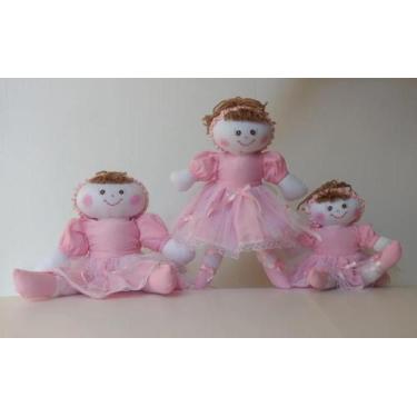 Imagem de Kit Trio de Boneca De Pano Bailarina Para Nicho Pelúcia Rosa - Polybab