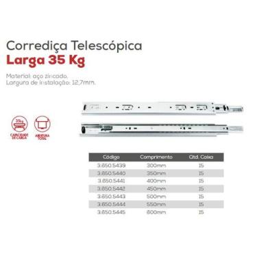 Imagem de Par Corrediça Trilho Gaveta Reforçada Telescópica Larga 35Cm - RENNA