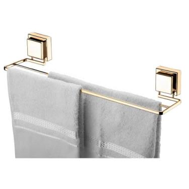 Imagem de Suporte Porta Toalha Toalheiro Duplo 45cm Ventosa Parede Banheiro Dour