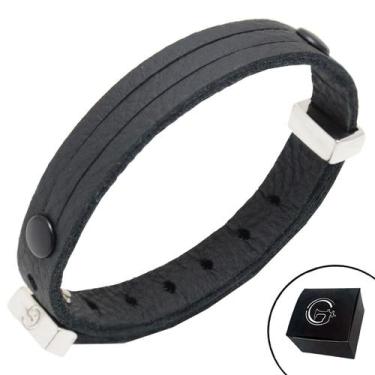 Imagem de Pulseira de Couro Preto Tiras Triplas com Fecho Strap Plug Ajustável -