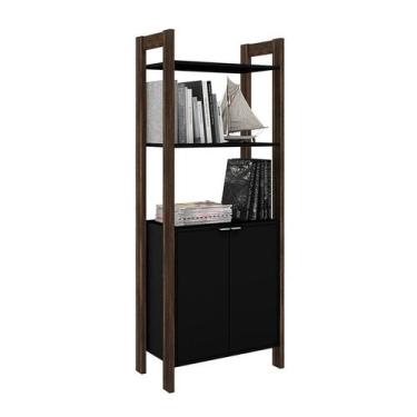 Imagem de Estante Multiuso 2 Portas 65x165,5x35,5 cm Preto/Nogal - Tecnomobili