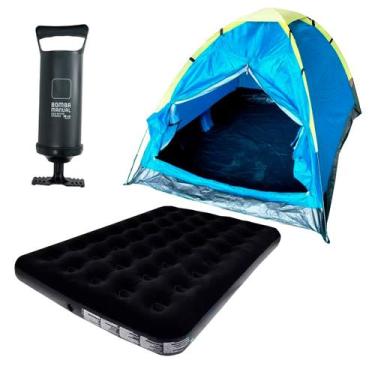 Imagem de Barraca 3 Pessoas Iglu Tela Mosqueteira + Colchão Inflável Casal Preto