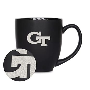 Imagem de Rico Industries NCAA Georgia Tech Yellow Jackets - GT Main Caneca Bistrô Preto Fosco 473 ml - para Bebidas Quentes ou Frias - Logotipo do time gravado para uma sensação única