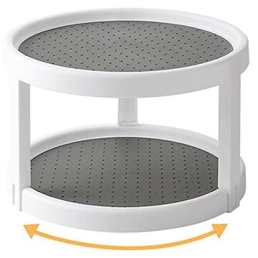 Imagem de Organizador de armário com 2 níveis, suporte giratório antiderrapante para especiarias de 360 graus, organizador para temperos de 25 cm para despensa, cozinha, bancada, suporte de exibição de penteadeira, branco/cinza