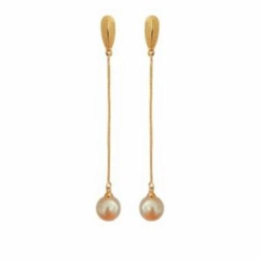 Imagem de Brinco Longo Bola de Pérola Folheado Ouro 18k Antialérgico - MIXFOLHEA