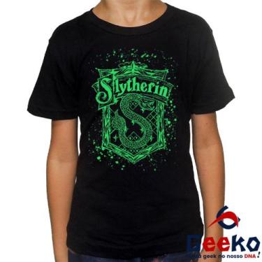 Imagem de Camiseta Infantil Sonserina 100% Algodão Harry Potter Hogwarts Slyther