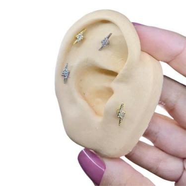 Imagem de Piercing Orelha Tragus Raio Cravejado Zircônia Hélix Flet - Rarasteel 