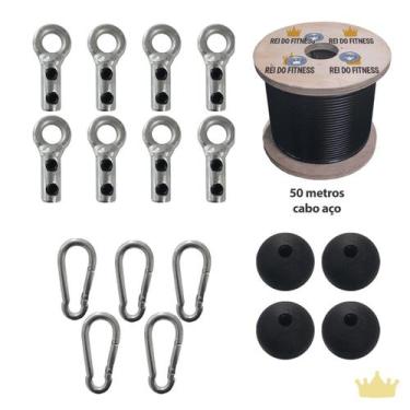 Imagem de Kit 50 mts Cabo Aço+ Mosquetões+ Bolinha+ Terminais Academia - REI DO 
