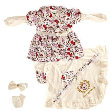 Imagem de Saída De Maternidade Feminina 5 Peças Bicinhos Creme - Cegonha Reborn 