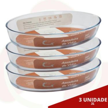 Imagem de 3 Peça Travessa Refratária Oval Vidro Temperado 3L Forno Doces - CasaV