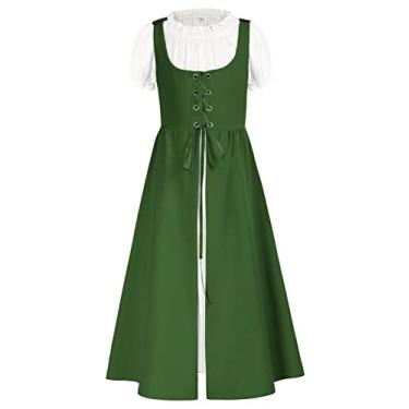 Imagem de Vestido Renascentista para meninas, fantasia de princesa medieval, conjunto de duas peças, 7-14 anos, Verde escuro, 14 Years