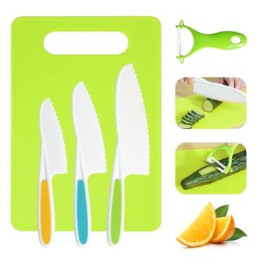 Imagem de Kids Knife Set, 5 Pcs Montessori Kitchen Tools for Toddlers' Real Cooking, BPA Free Kids Safe Kitchen Cooking and Baking Set with Peeler, Cutting Board for Sandwich Bread Vegetable Fruit Present Gift