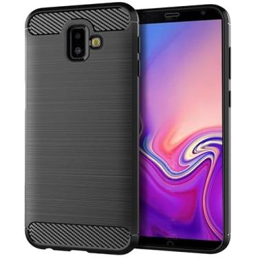 Imagem de HTXWXJC Capa para Galaxy J6 Plus, capa para Samsung J6 Prime, SM-J610, capa protetora fina de borracha TPU de fibra de carbono antiarranhões à prova de choque para Samsung Galaxy J6 Plus preta