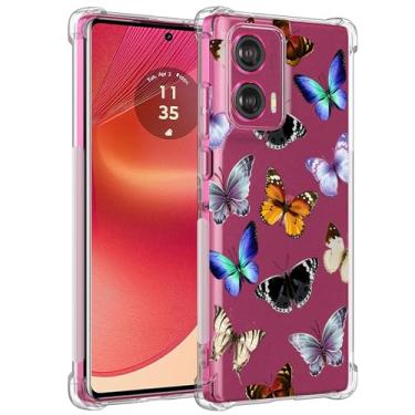 Imagem de Yerebel Capa para Moto Edge 50 Fusion, capa fofa para Motorola Edge 50 Fusion, capa de silicone de borracha macia TPU transparente flexível para Motorola Edge 50 Fusion 5G Butterfly