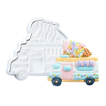 Imagem de Flycalf Cortadores de biscoito de sorvete com carimbo 3D ecológicos PLA para decoração de bolo de cozinha formas de caminhão para crianças 9 cm carimbos de cozimento em relevo suprimentos de molde ferramentas de fondant de biscoito