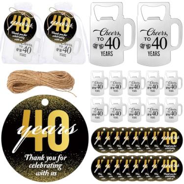 Imagem de Havawish 25 conjuntos de lembrancinhas de festa de aniversário de 40 anos para convidados abridor de garrafas em forma de cerveja chaveiro Cheers and Beers to 40 Years abridor de garrafas com cartão