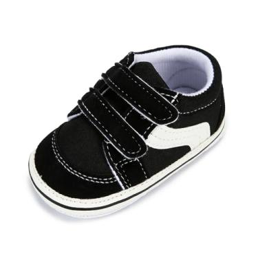 Imagem de Clowora Unsex Sapatos de lona para meninos e meninas, recém-nascidos, antiderrapante, sola macia, para berço, tênis casual para bebês e crianças pequenas, 031/Preto, 3-6 Meses
