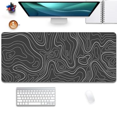 Imagem de Tapete de rato topográfico preto, tapete de mesa de jogos com bordas costuradas base de borracha antiderrapante tapete grande para escritório e trabalho doméstico (70 x 30 cm)