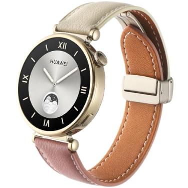 Imagem de DEALELE Pulseiras de substituição compatíveis com Huawei Watch GT5 Pro 42 mm/GT5 41 mm/GT4 41 mm/Garmin Venu 3S/Forerunner 265S/Fossil Gen 6, pulseira de substituição de couro genuíno macio de 18 mm,