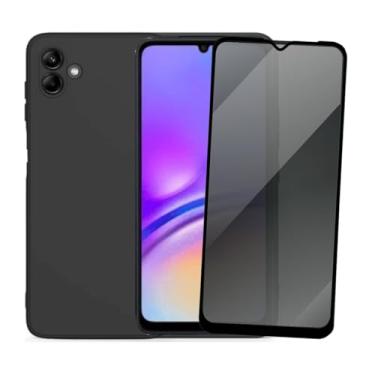 Imagem de Capa Aveludada e Película de Privacidade 3D para Samsung Galaxy A05, Capinha Preta Premium e Película Anti-Espião