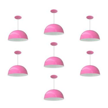Imagem de Kit 7 Luminária Pendente Meia Lua 24cm Com Interior Branco Brilho Fiaç