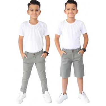 Imagem de Kit Calça e Bermuda Infantil Masculina Sarja Com Regulagem - EwG Moda 