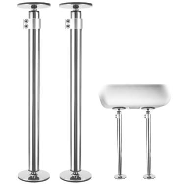 Imagem de QWORK Suportes de pia de montagem inferior ajustáveis - aço inoxidável, pacote com 2 pernas de pia de 40,6-74,9 cm, instalação sem perfuração, capacidade de carga de 299 kg, resistente à ferrugem