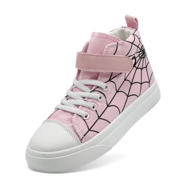 Imagem de Tênis infantil para meninos e meninas, cano alto, de lona, com gancho e laços, leve, desenho animado, casual, tênis de caminhada, Rosa, preto, 15