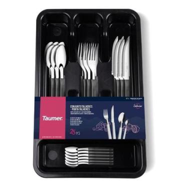 Imagem de Jogo De Talheres 25 Peças Faqueiro Aço Inox Porta Talheres Natal  - Al