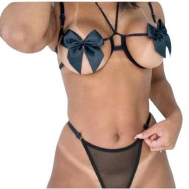 Imagem de Conjunto lingerie laço,tule,sex,sutia alças regulaveis - Deia, G(preto