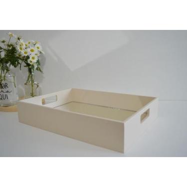 Imagem de Bandeja Bege Mdf Decoração Espelho Festa Café Taças Bancada - Ciranda 