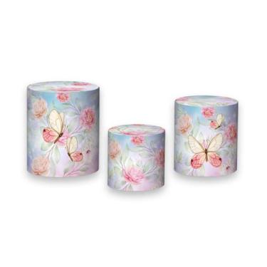 Imagem de Trio de Capas de Cilindro - Borboletas Bege e Rosa Candy 002 - Via Cor