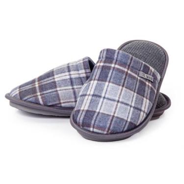 Imagem de Chinelo de Quarto Masculino Fechado Xadrez Azul Moletinho - 10.08.016 