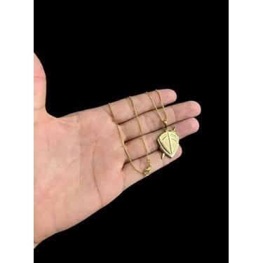 Imagem de Cordão veneziana 1mm + pingente escudo fé - banhado a ouro - ToJoia18k
