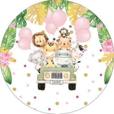 Imagem de Painel De Festa Redondo 1,50x1,50 - Animais Safari Folhagens 031 - Via